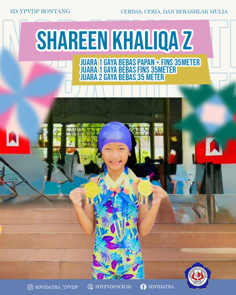 SD YPVDP Kembali Berprestasi, Shareen Raih Tiga Medali Sekaligus