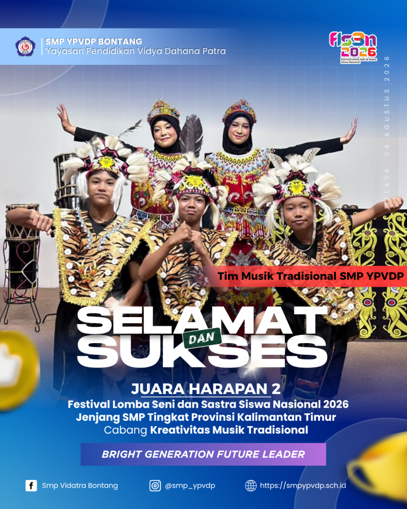 Tim Musik Tradisional SMP YPVDP Bontang Raih Juara Harapan 2 FLS3N Tingkat Provinsi Kalimantan Timur