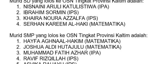 SD dan SMP Vidatra Bontang kembali menunjukkan prestasi membanggakan di ajang Olimpiade Sains Nasional (OSN) Tingkat Kota Bontang.